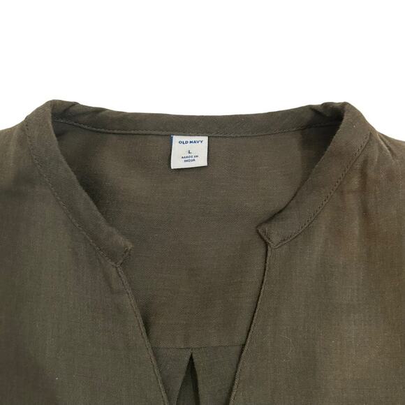 Old Navy Ancient Forest Green Popover Style V-Neck Blouse, Size Large - Picture 7 of 16